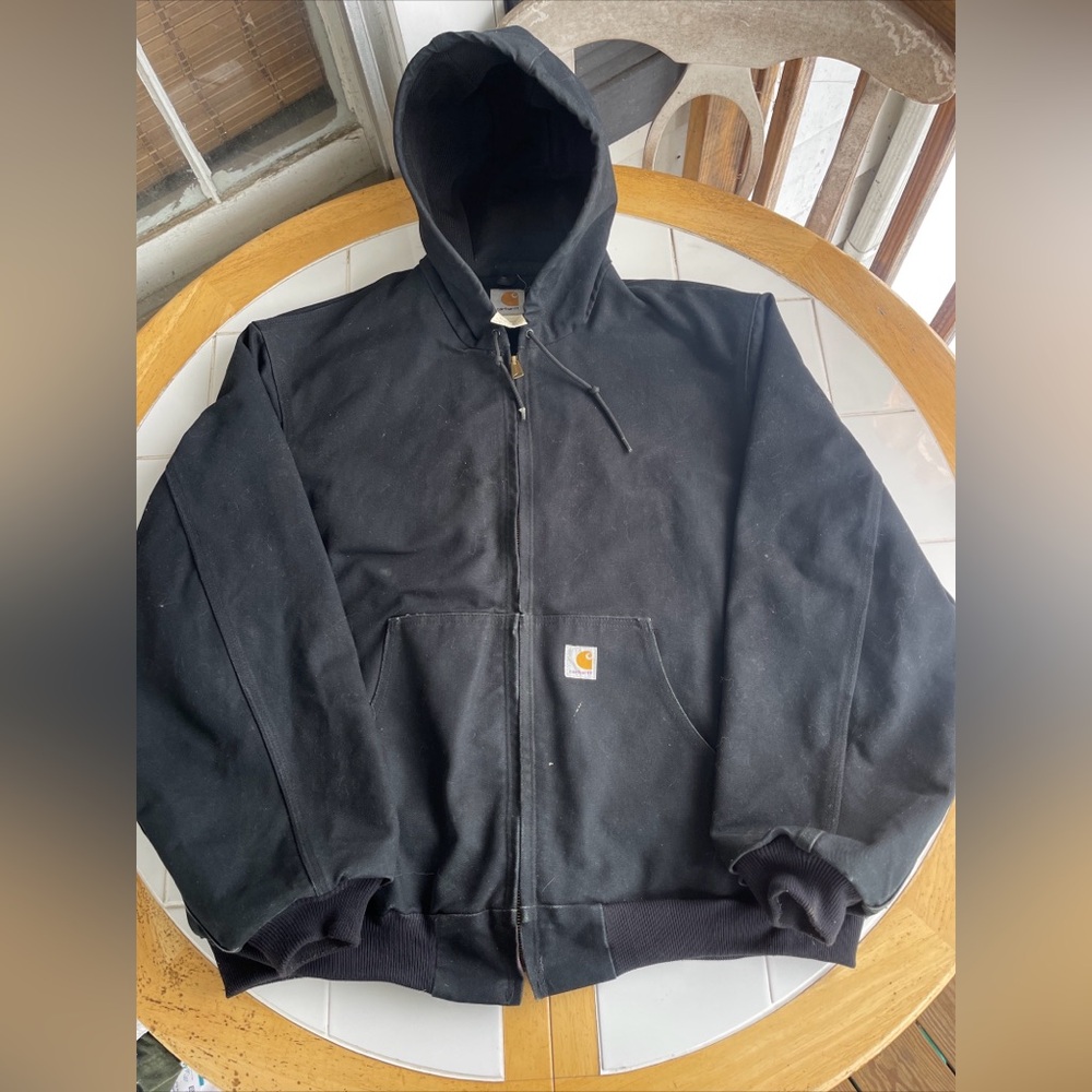 Vintage Carhartt Jacket J131 BLK XL Canvas Workwear Active Hoodie 2003 Excellent
